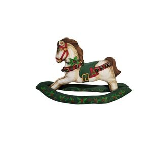 Vtg '80s Stuffed Fabric Christmas Rocking Horse‎ Bells Holiday  Nostalgia 18" L